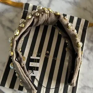 Lele Sadoughi Pear and Crystal Hickory Tweed Headband NEW Lele Sadoughi Crystal Tweed Pearl Logo | Mercari main image 4